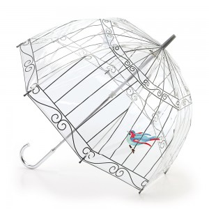 Paraguas transparente jaula con pajarito