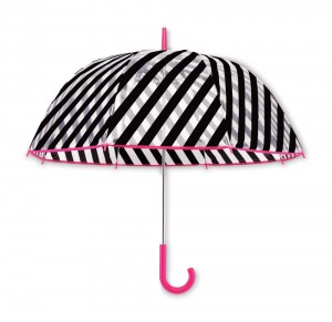 Paraguas transparente y rayas, negro y rosa